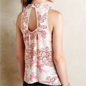 Anthropologie Maeve Elata Swallow Floral Pink and Cream Sleeveless Top 2